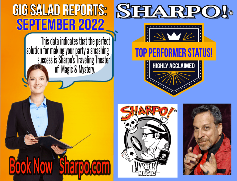 Sharpo is consistently a top performer on gig salad for magic shows and mystery parties!