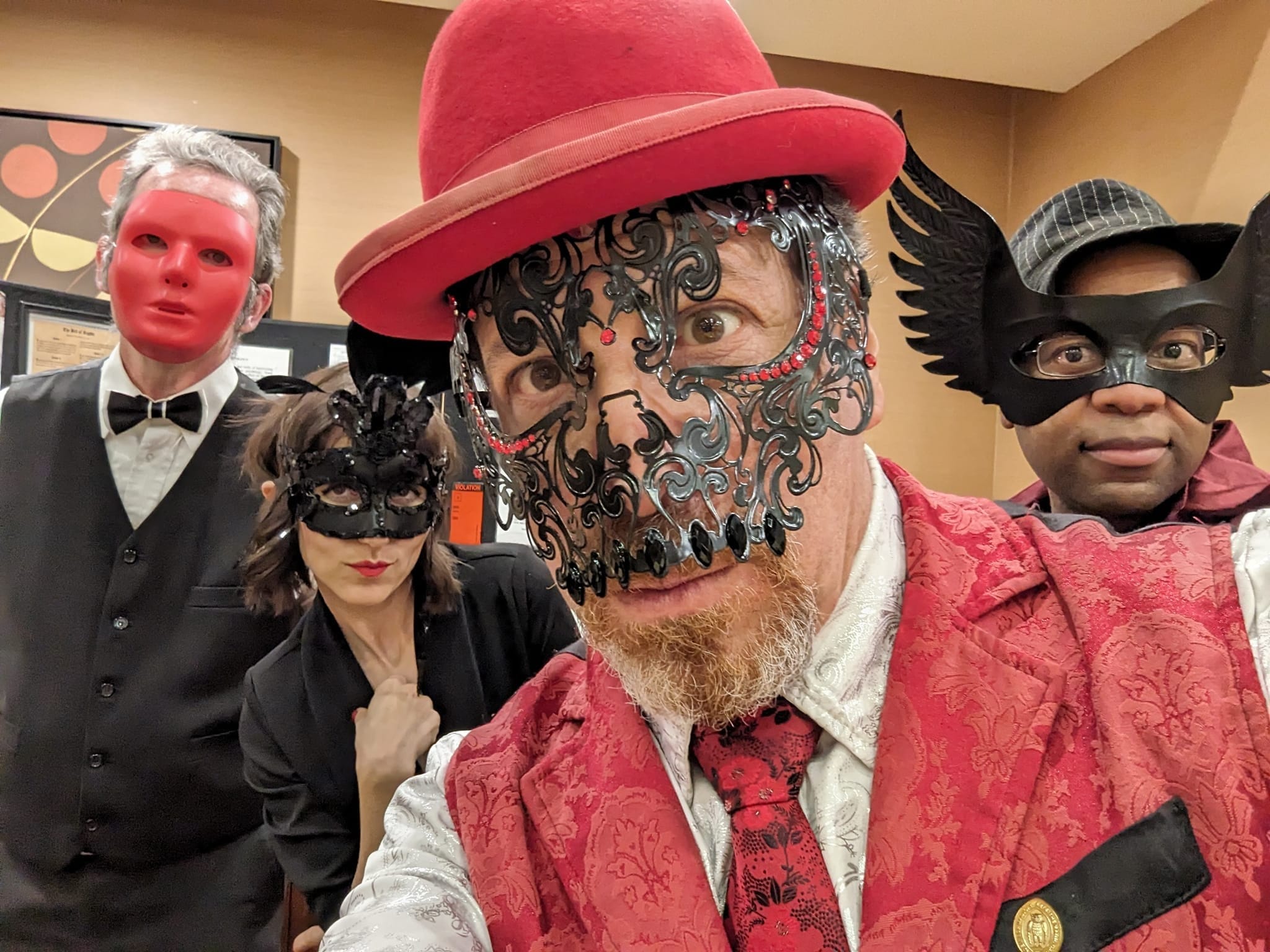 Sharpo Mystery Masquerade Party is a game as well as a show!  Follow the clues and avoid the red herrings to solve the crime!