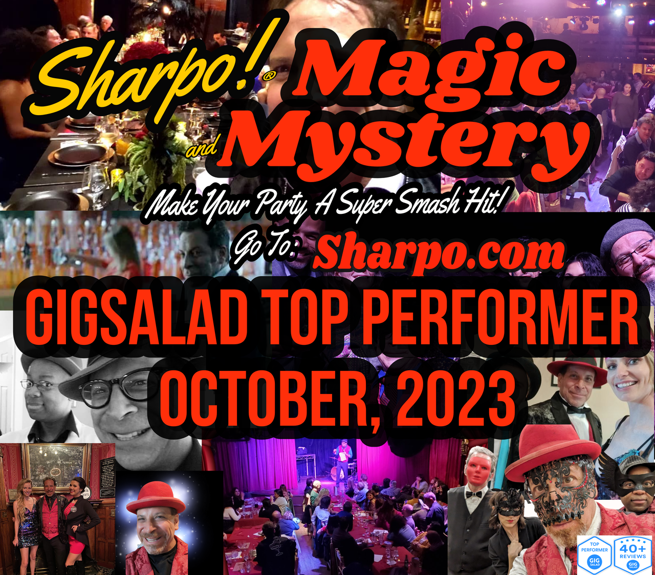Sharpo Magic and Mystery  Top Performer Status for October 2023 Gig Salad Reports.