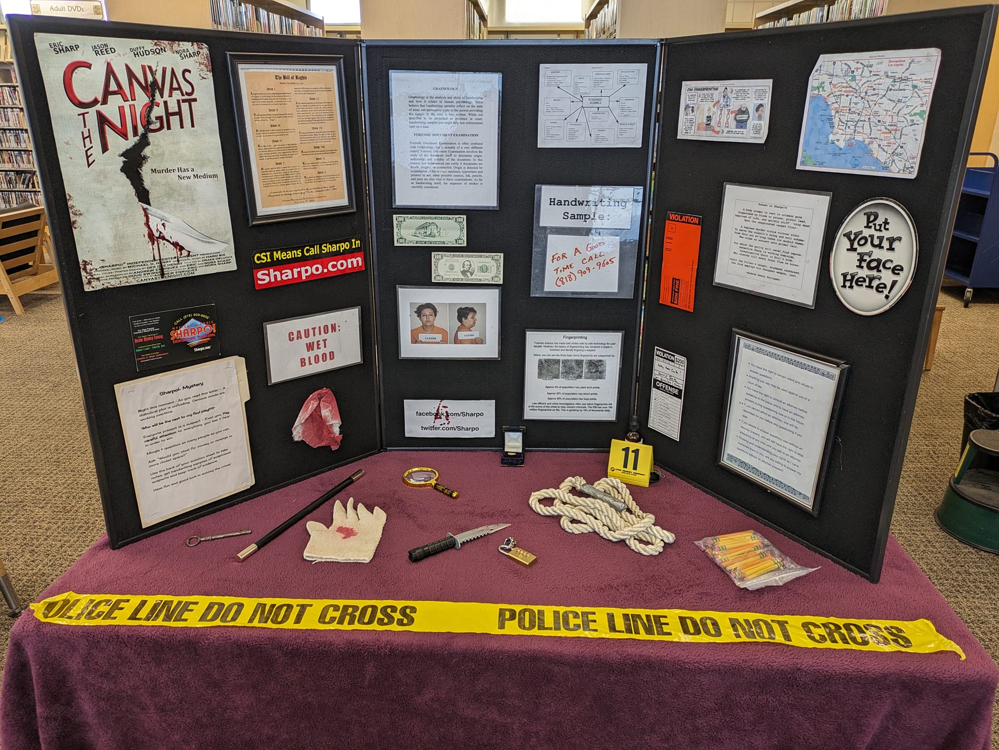The Crime Scene Display We use at the  Sharpo!®  Mystery Parties.